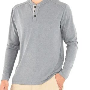 Free Fly Bamboo Flex Long Sleeve Henley Top Shirt Gray Mens L Soft Comfy